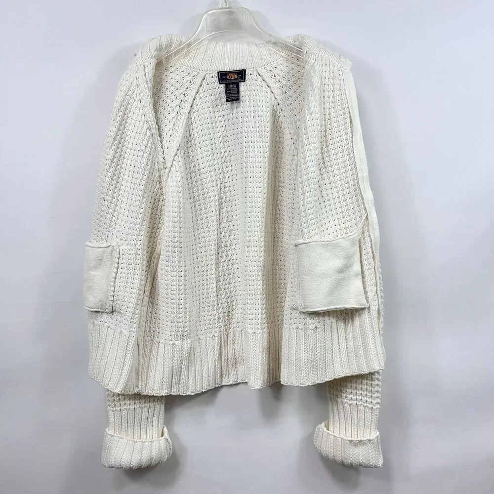 Route 66 Chunky Knit Shawl Collar Full Zip Ivory Cardigan With Pockets Women’s L - Picture 6 of 16